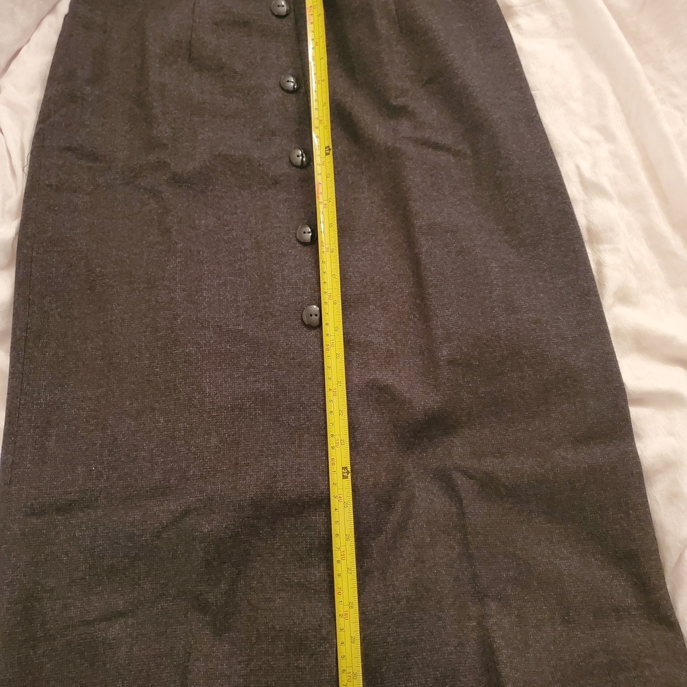 Charcoal Grey Wool Button-Front Pencil Midi Skirt